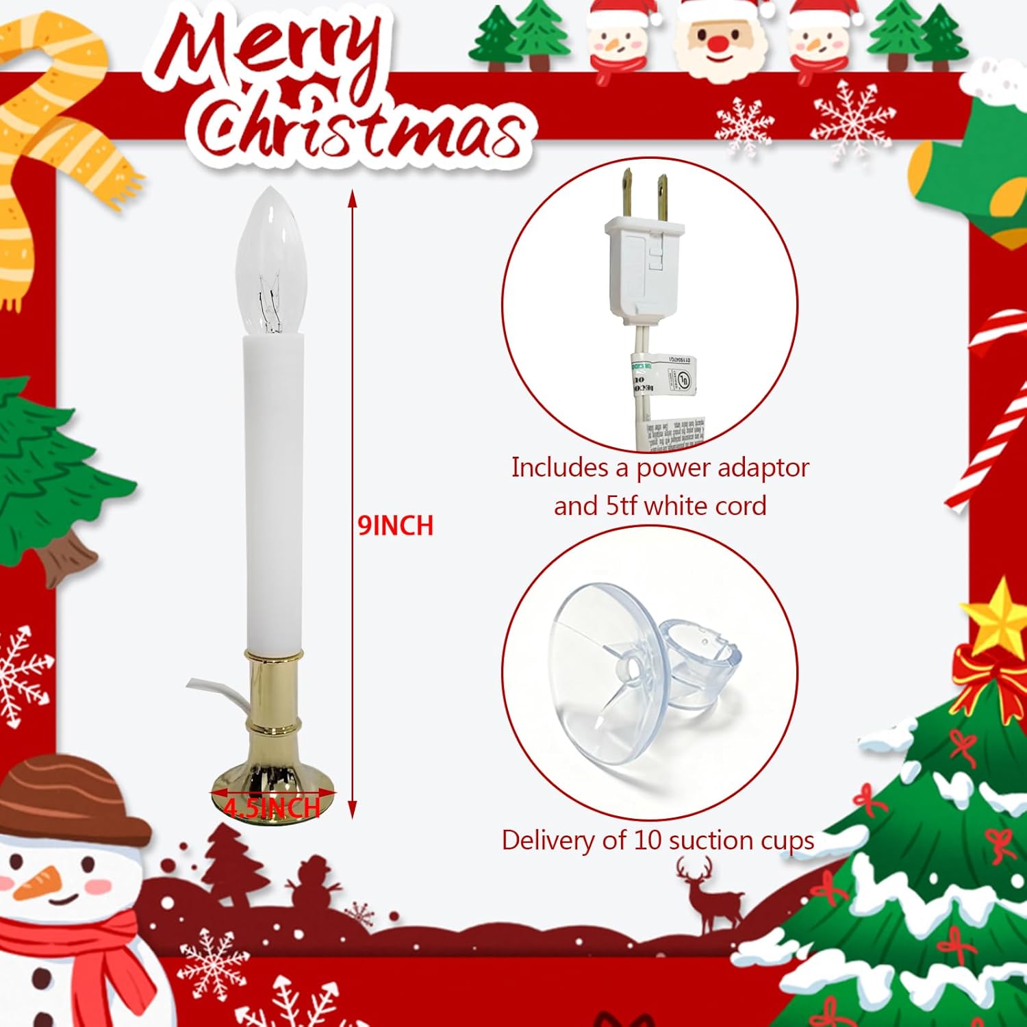 10 Pack Electric Window Candle Lights with Gold Base - Dusk to Dawn Sensor, Auto On/Off for Holiday Party Home Decor (Warm White)